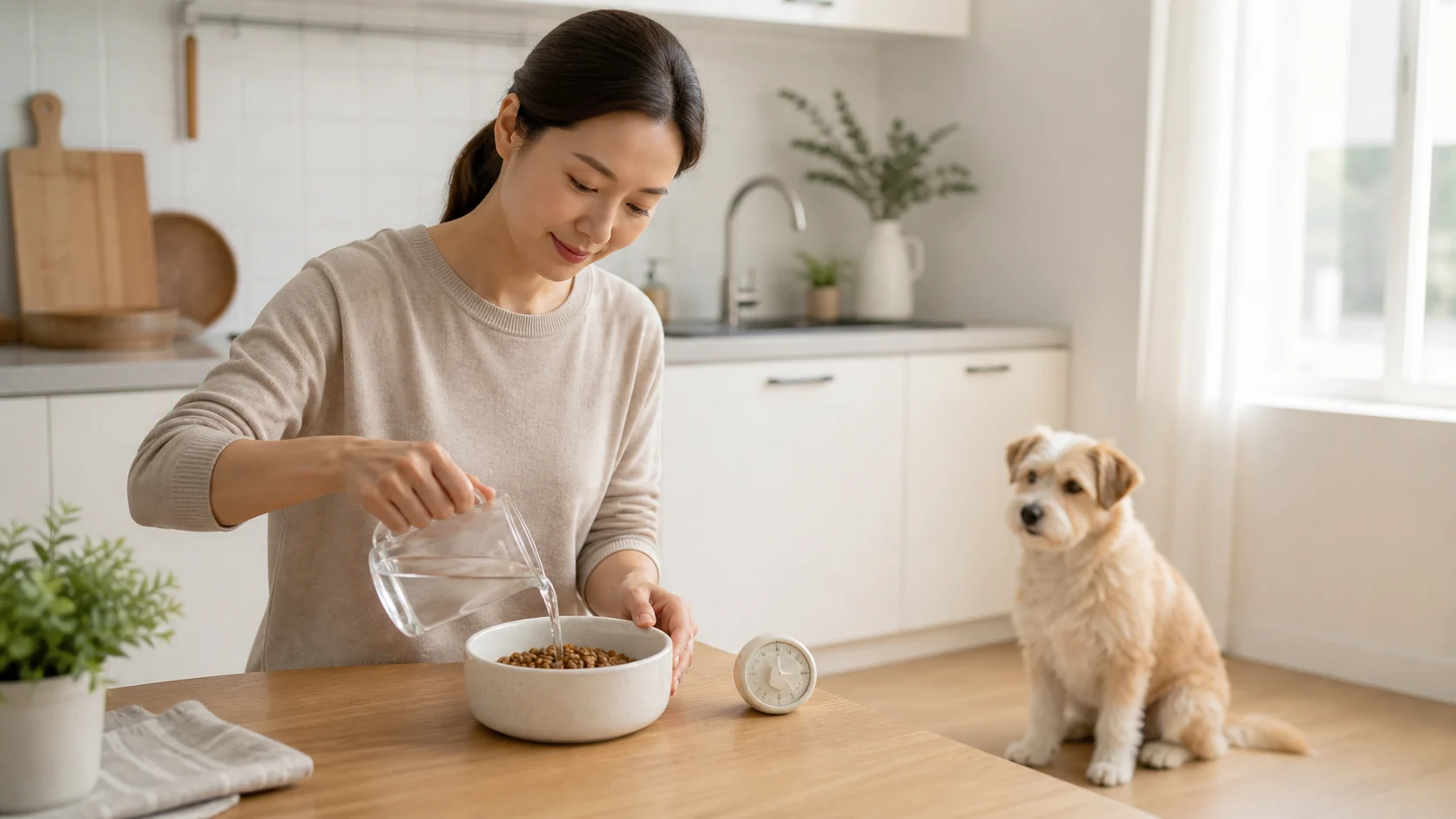 강아지 사료 불려서 줘도 될까? 물 온도와 남은 사료 보관 기준